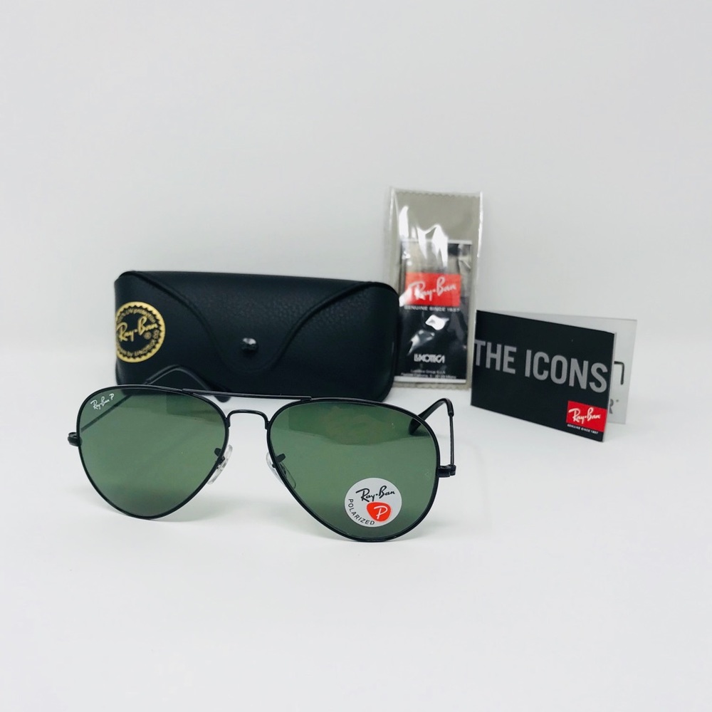 RayBan 58mm Polarized All Black Aviators RB3025